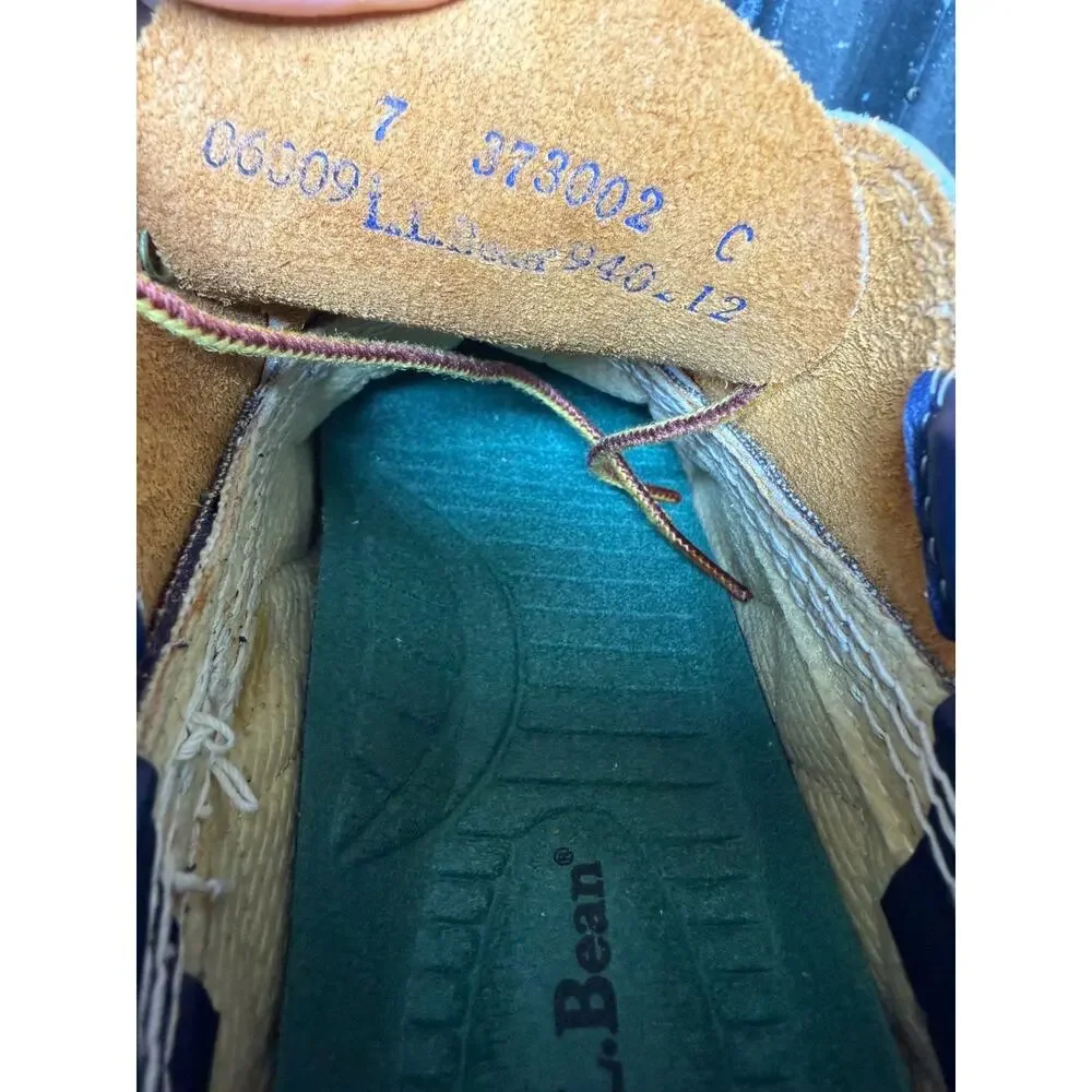 LL Bean Boots Womens 7 Low Top Blue Tan Moc Gumshoes Rain Duck Shoes Made in USA